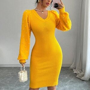 Elegant Yellow Knit Dress